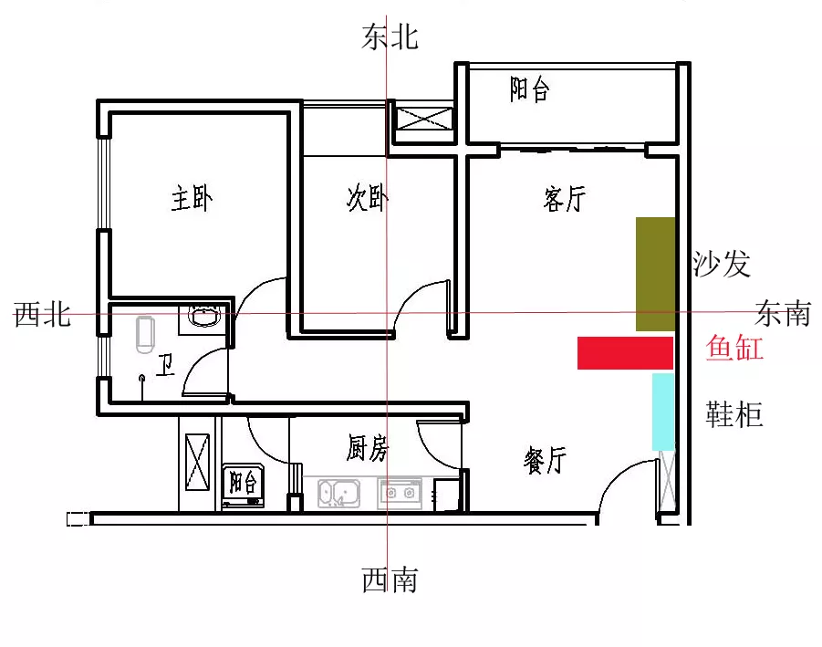 2、鱼缸在客厅的位置示意图:鱼缸放在客厅什么位置