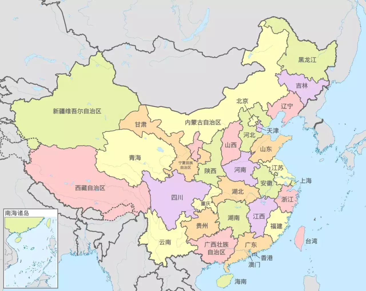 2、中国行政区划地图,各省名称和简称:中国地图 34个省级行政单位名称、简称、行政中心