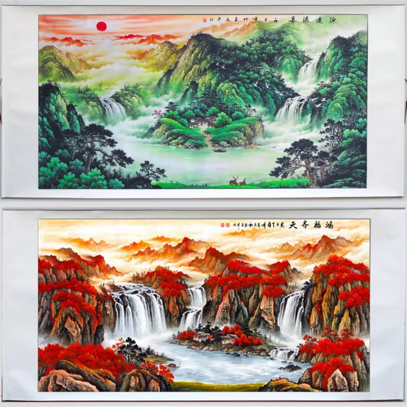 2、招财山水画图片:中国古代有名的十大山水画图片