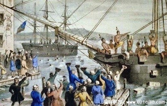波士顿倾茶事件，英国的一部税法成为了导火索(美国就此诞生)