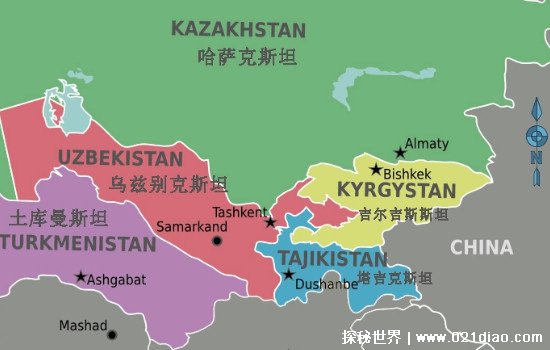 中亚五国是哪些国家，其中有3个和我国接壤(哈萨克斯坦实力最强)