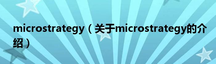 microstrategy（关于microstrategy的介绍）